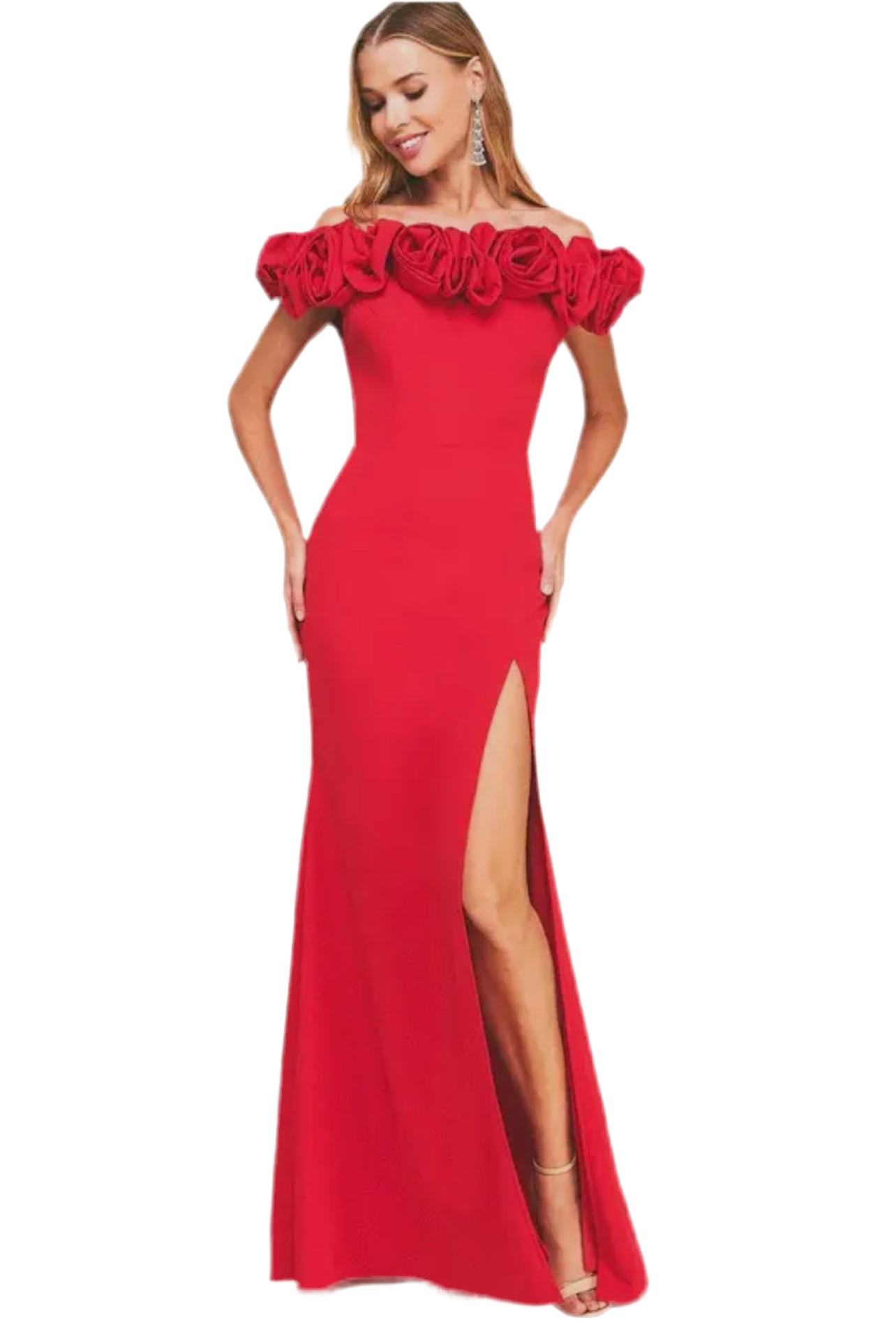 Navy Rosetti detail neckline max dress