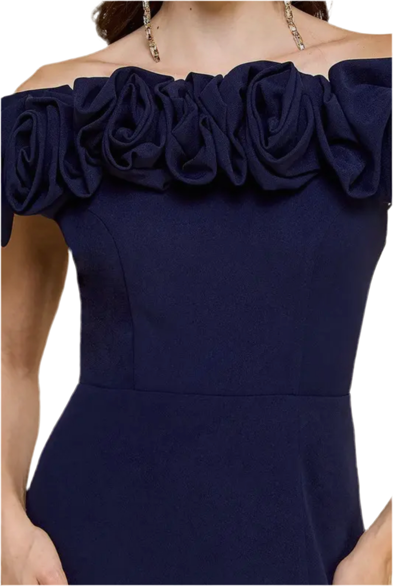 Navy Rosette detail neckline max dress