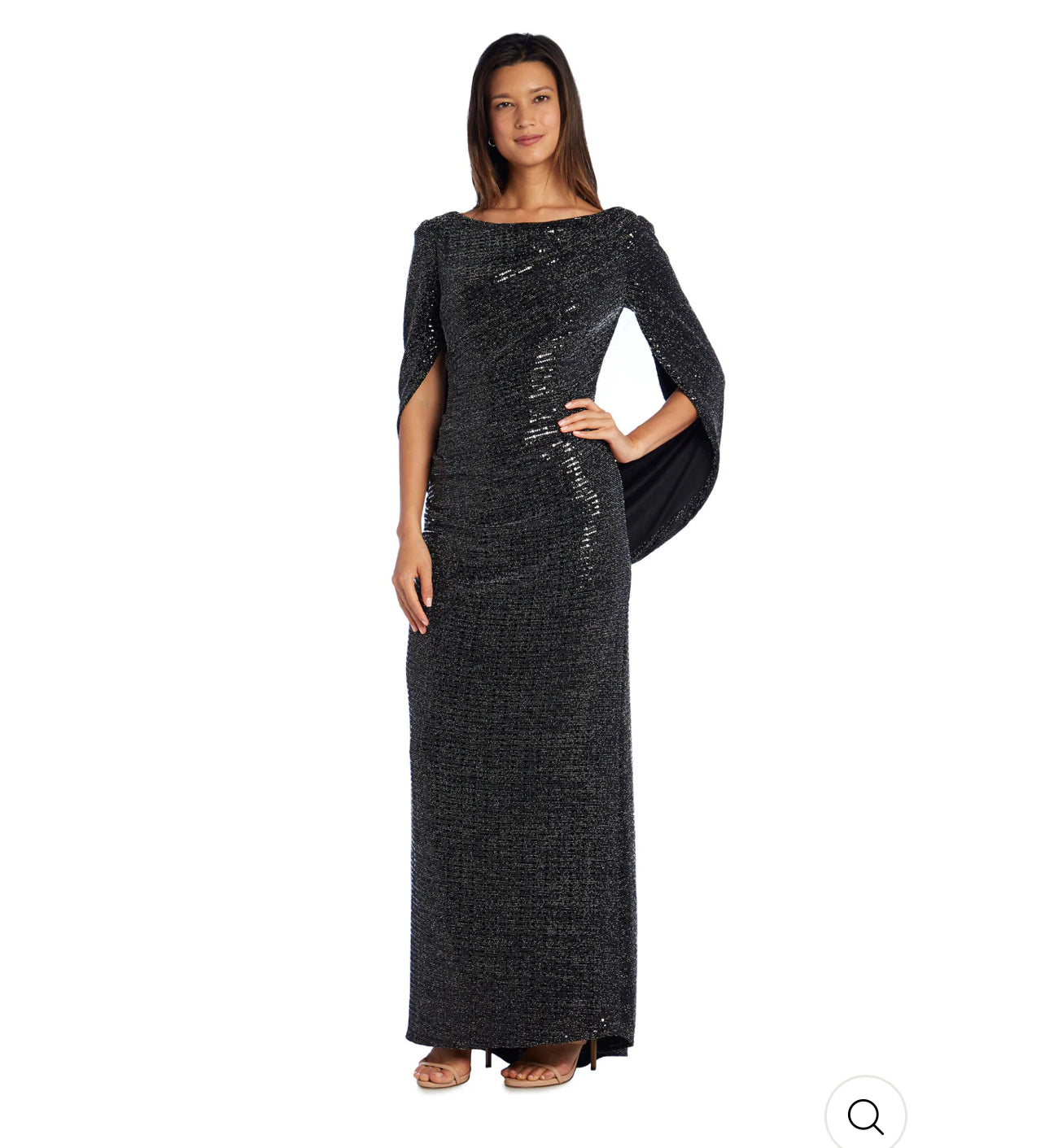 Long Metallic Dress with Back Drape Sleeves Tabu Formal and Bridal Long Metallic Dress with Back Drape Sleeves Tabu Formal and Bridal