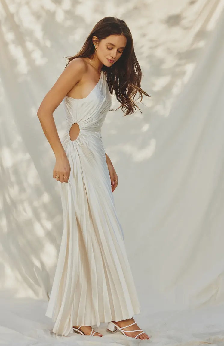 One-Shoulder Pleated Satin Gown