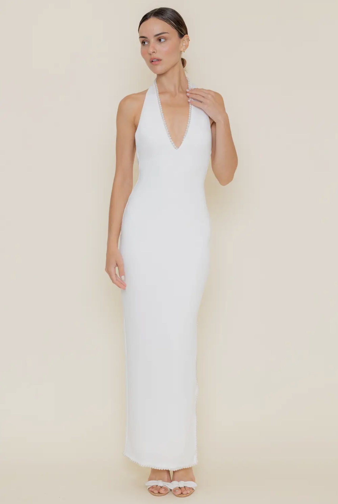 Pearls detailed, neckline, alter lower back maxi dress