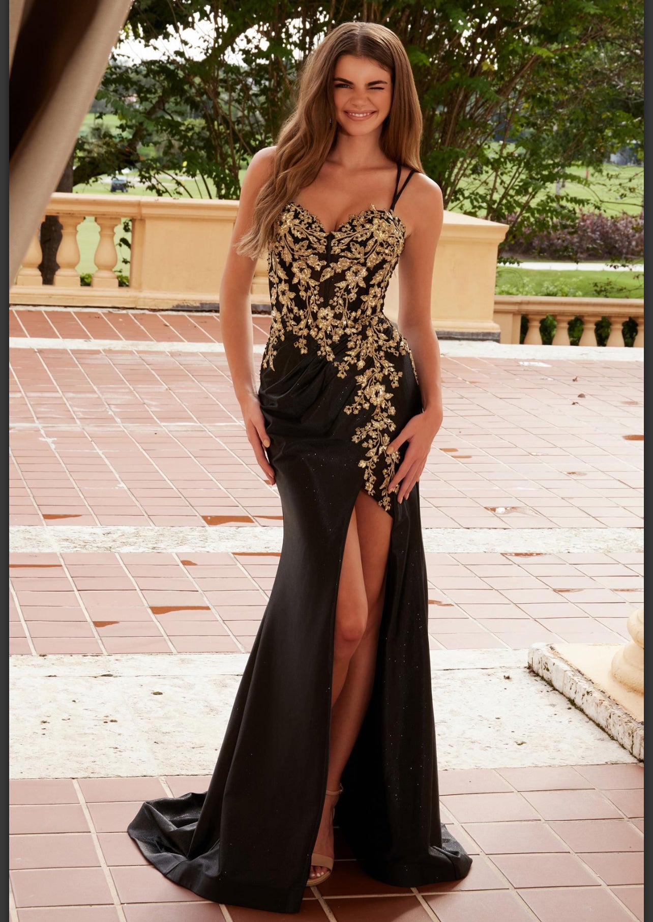 Black Exquisite Golden flower appliqu dress Tabu Formal and Bridal Black Exquisite Golden flower appliqu dress Tabu Formal and Bridal