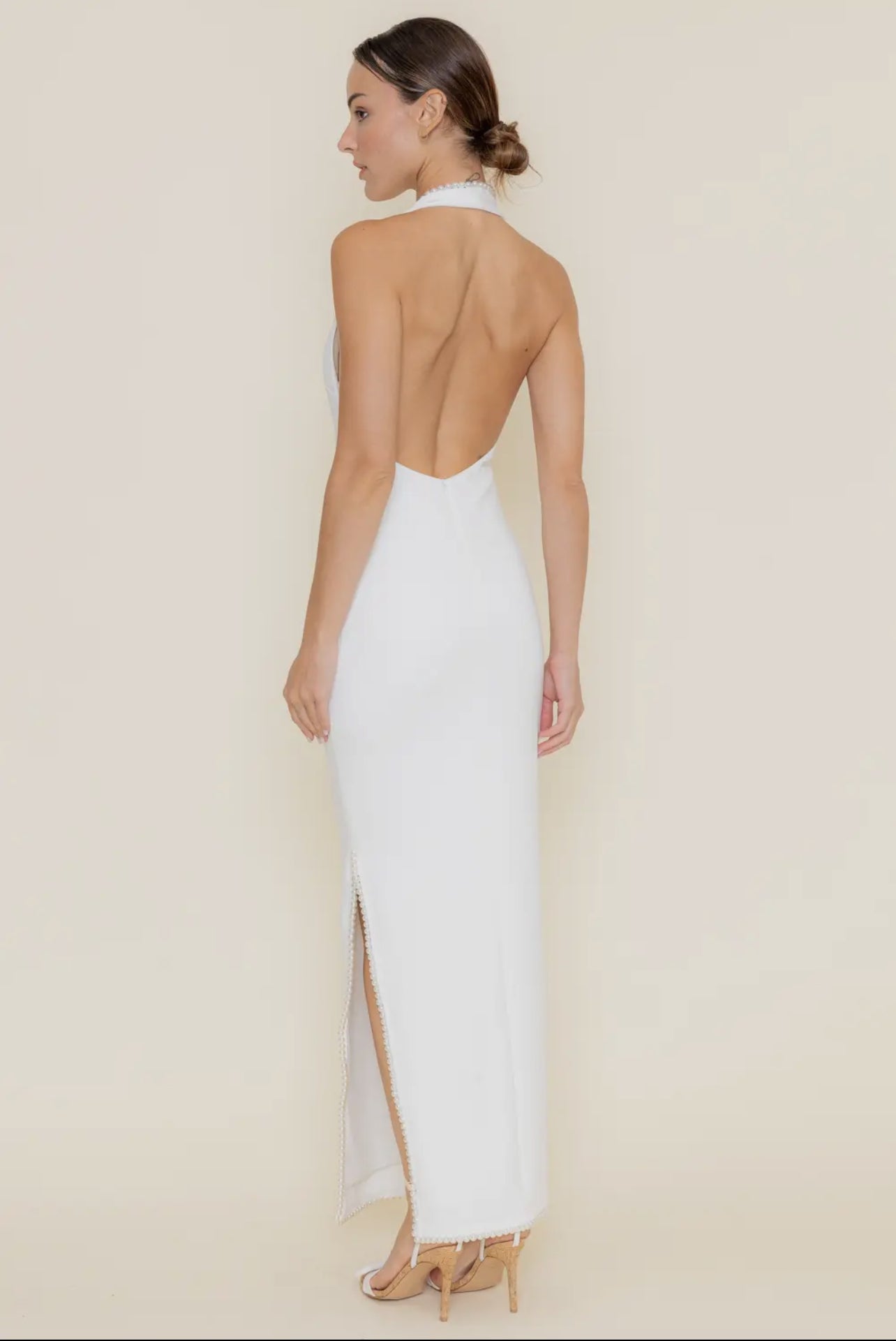 Pearls detailed, neckline, alter lower back maxi dress