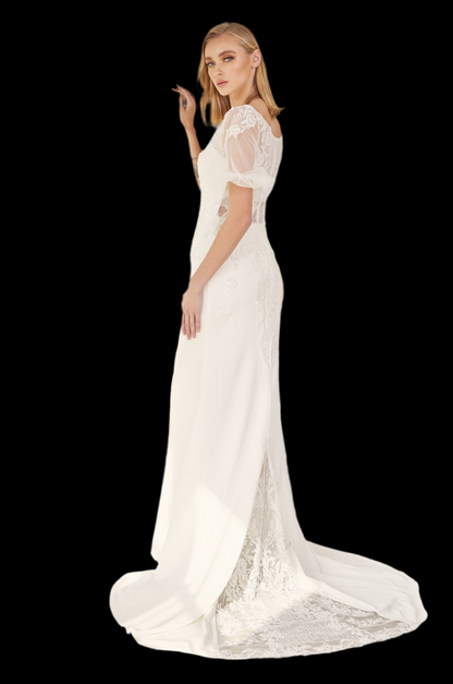 Exquisite gown featuring puff sheer sleeves