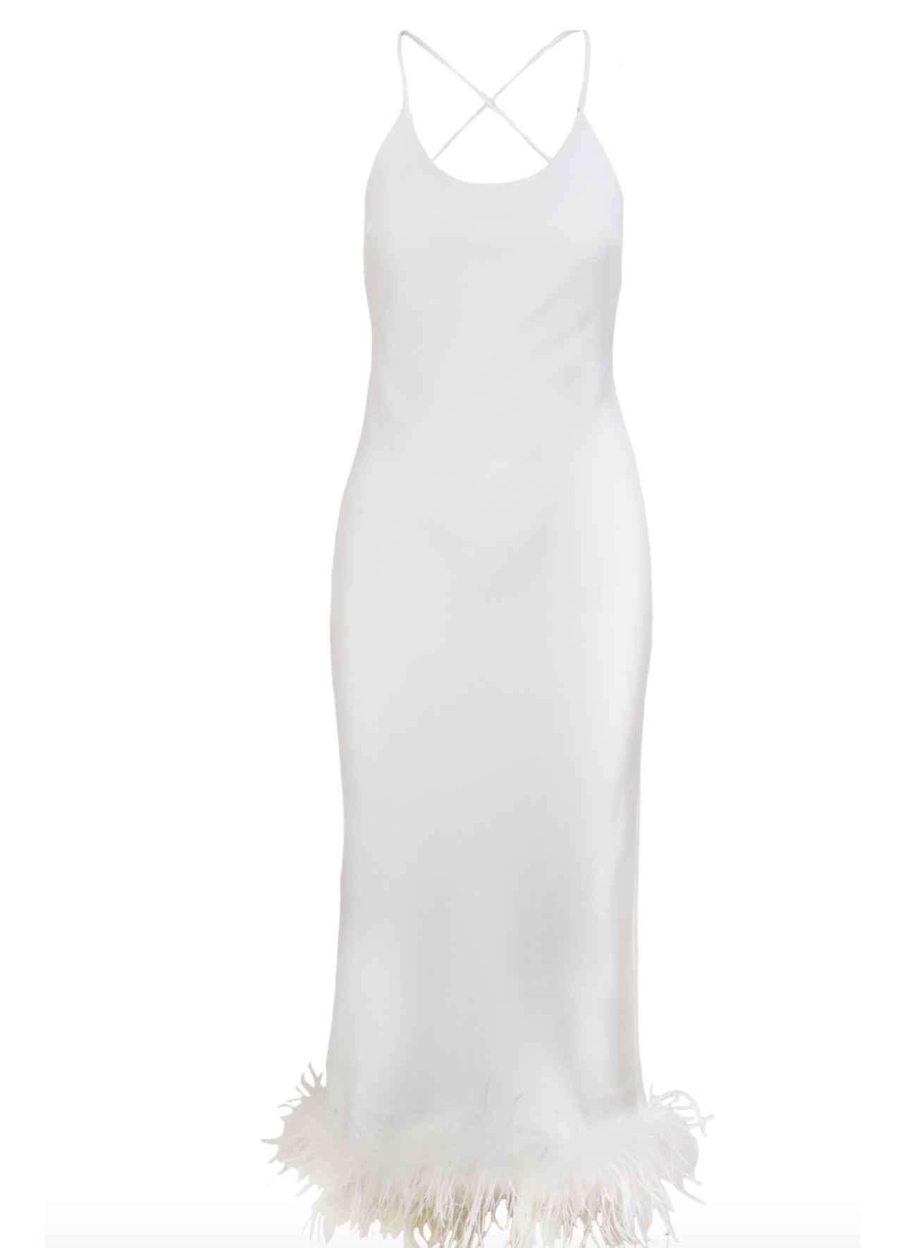 Magali Feather Bias midi dress- white