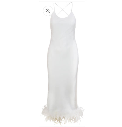 Magali Feather Bias midi dress- white