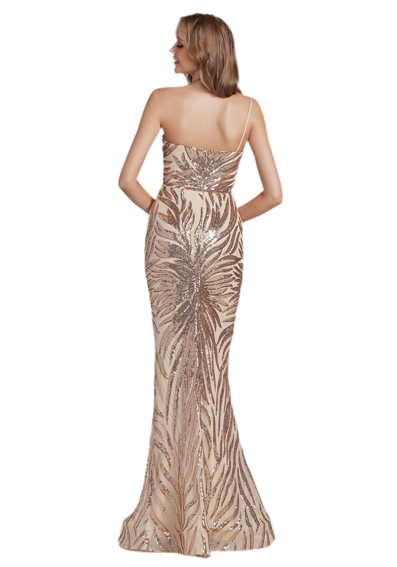 Sequence of shoulder one strap glamorous gown