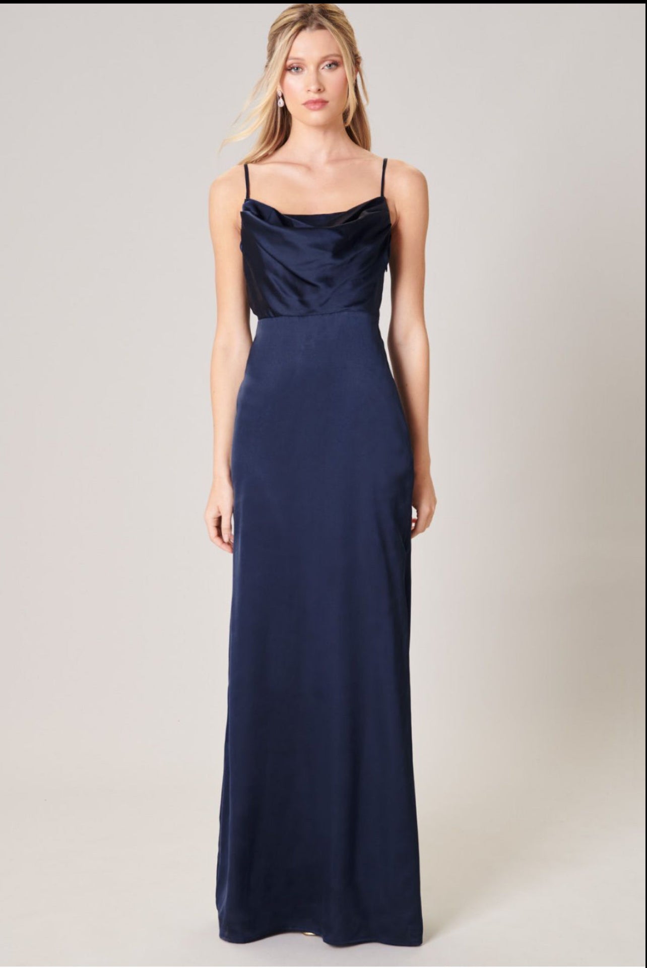 Navy Blue Charisma cowl necklace satin Long Dress