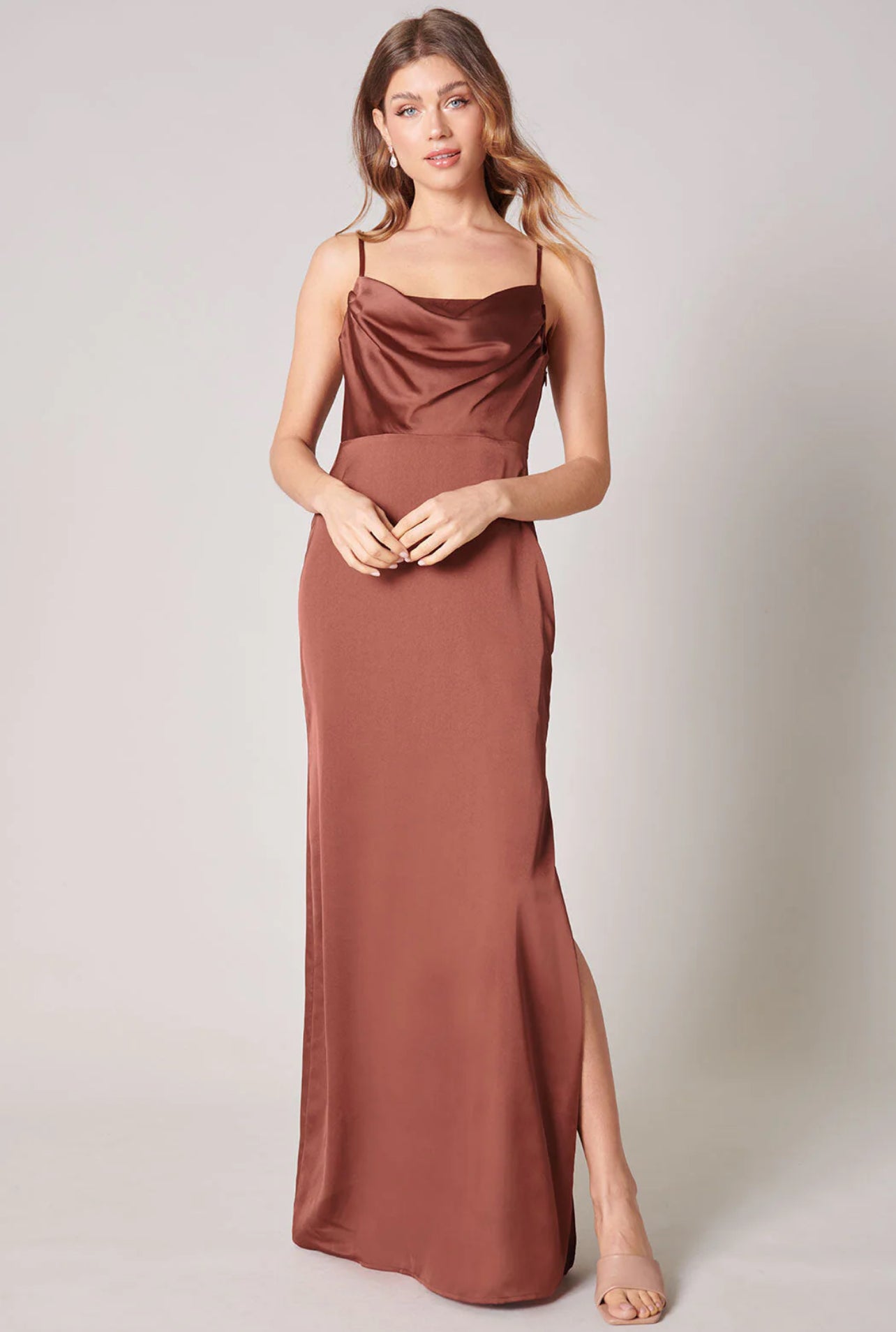 Rust Charisma cowl necklace satin Long Dress