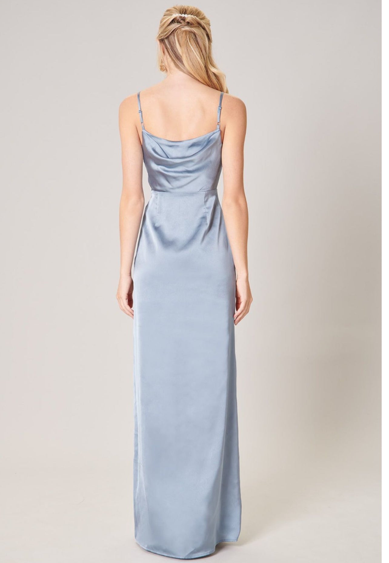 Dust Blue Charisma cowl necklace satin Long Dress