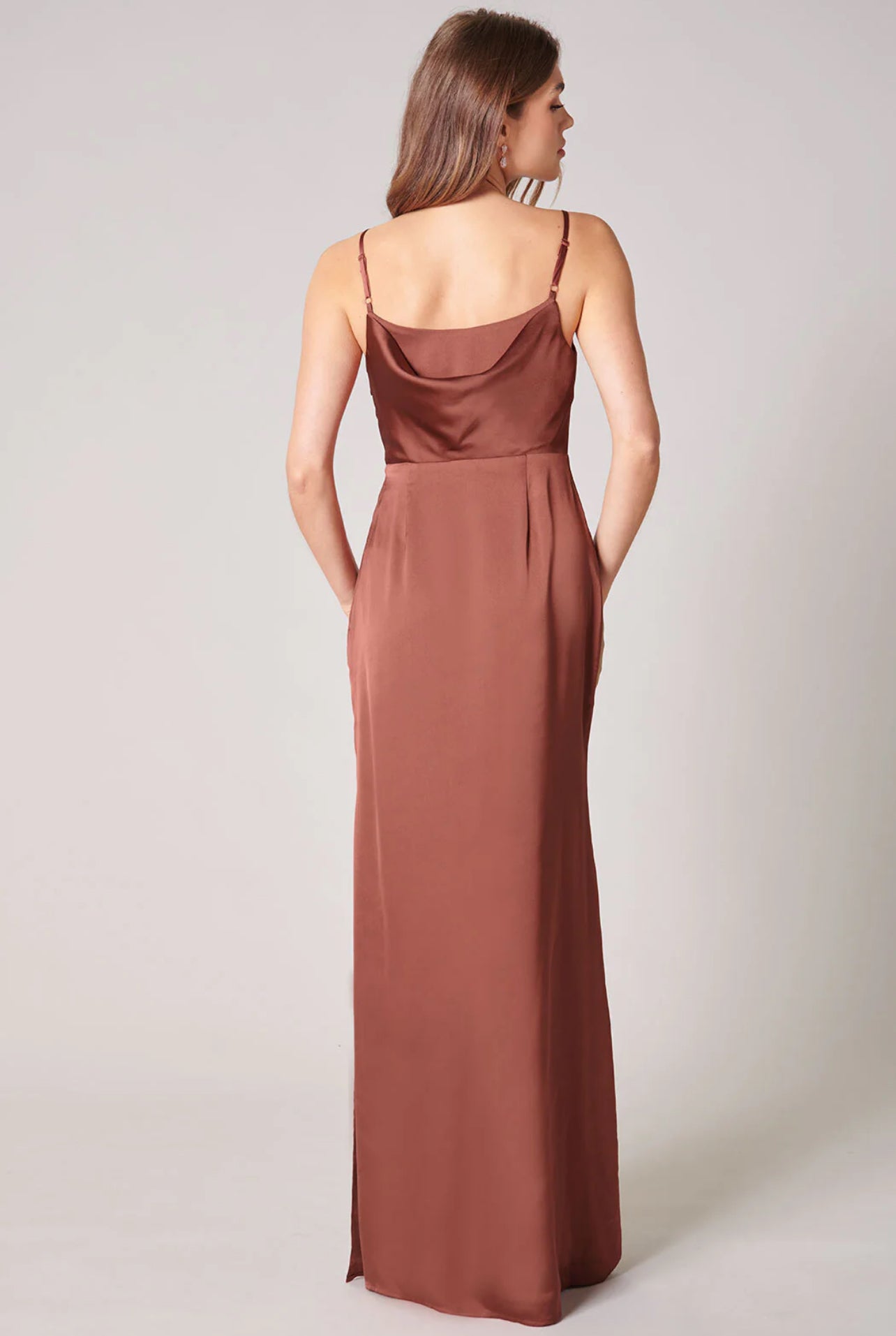 Rust Charisma cowl necklace satin Long Dress