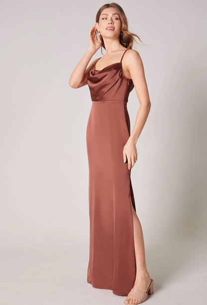 Rust Charisma cowl necklace satin Long Dress