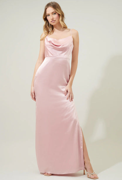 Light Pink Charisma cowl necklace satin Long Dress