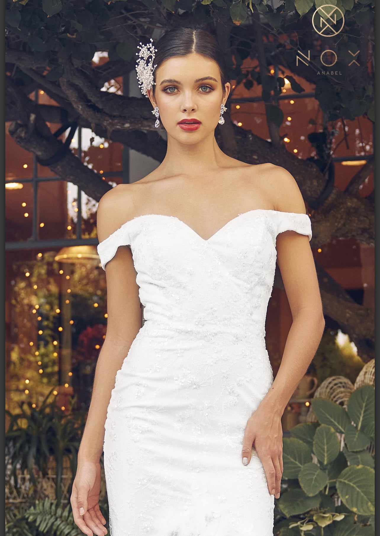 Beaded Off-Shoulder Sheath Gown with Feather Accents