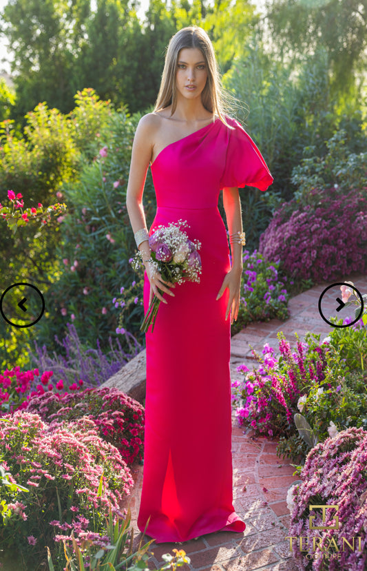 Assymetric Hot Pink Sheath Satin Dress – J2511