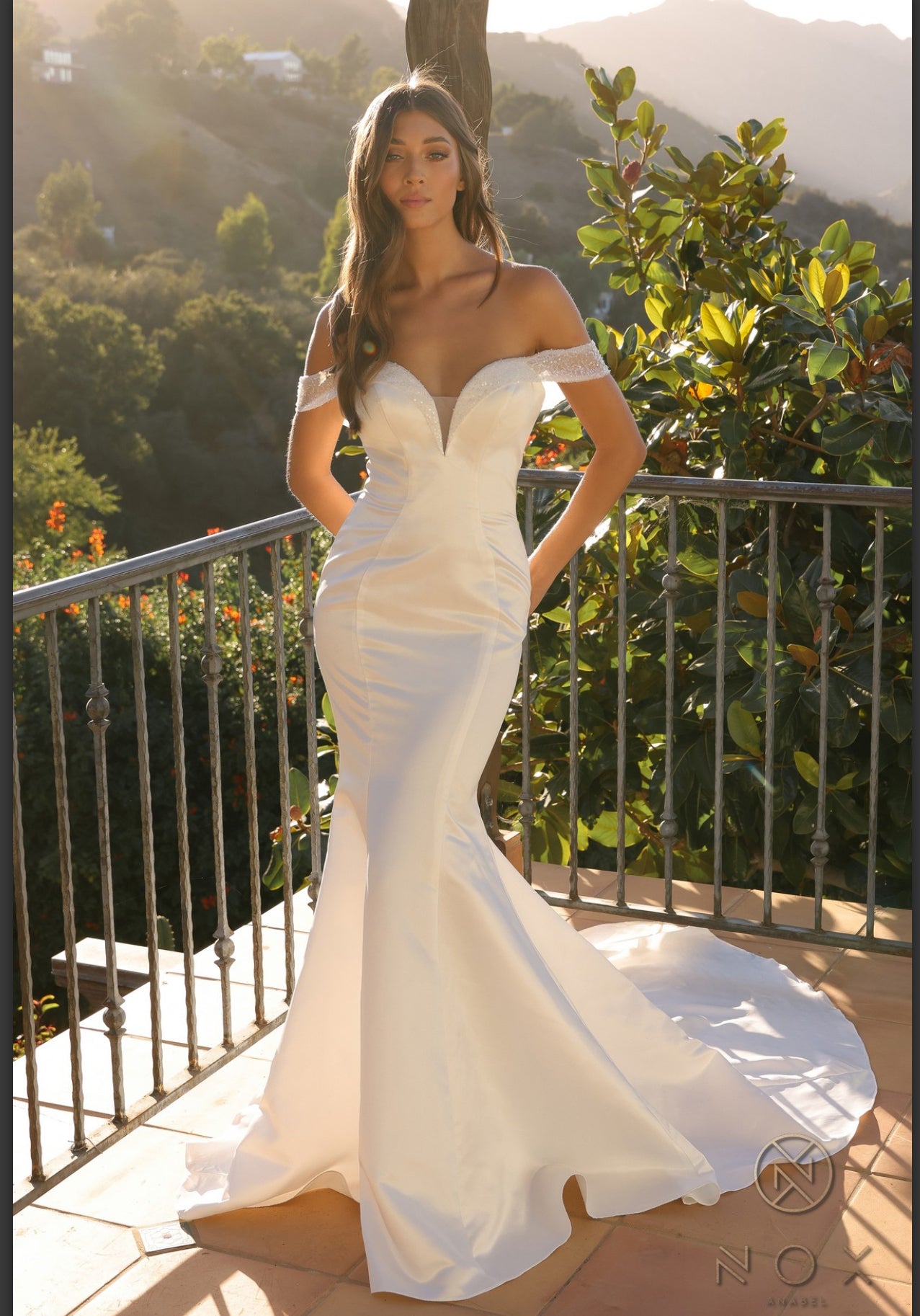 White satin Off shoulder mermaid gown