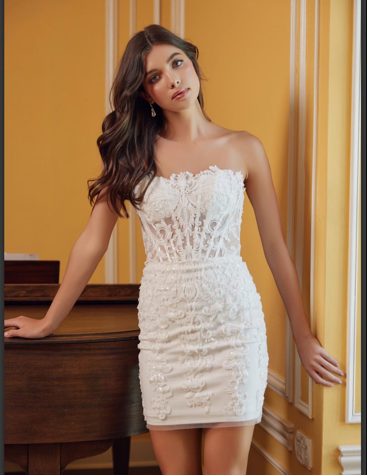 Strapless corset embroidered sequins Mini Dress Tabu Formal and Bridal Strapless corset embroidered sequins Mini Dress Tabu Formal and Bridal